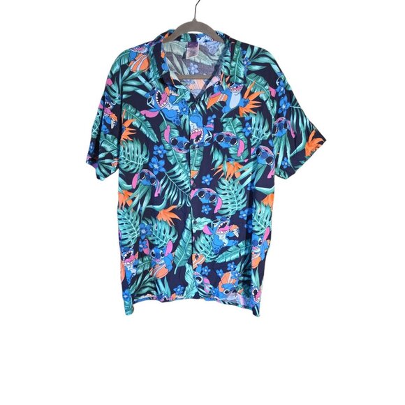 Disney Stitch Short Sleeve Button Down Hawaiian Shirt Men's Navy Blue Medium - Picture 1 of 7